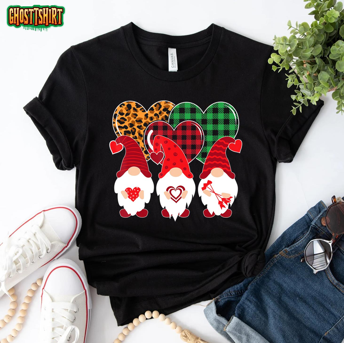 Valentine Gnomes Holding Heart Leopard Happy Valentine S Day T Shirt