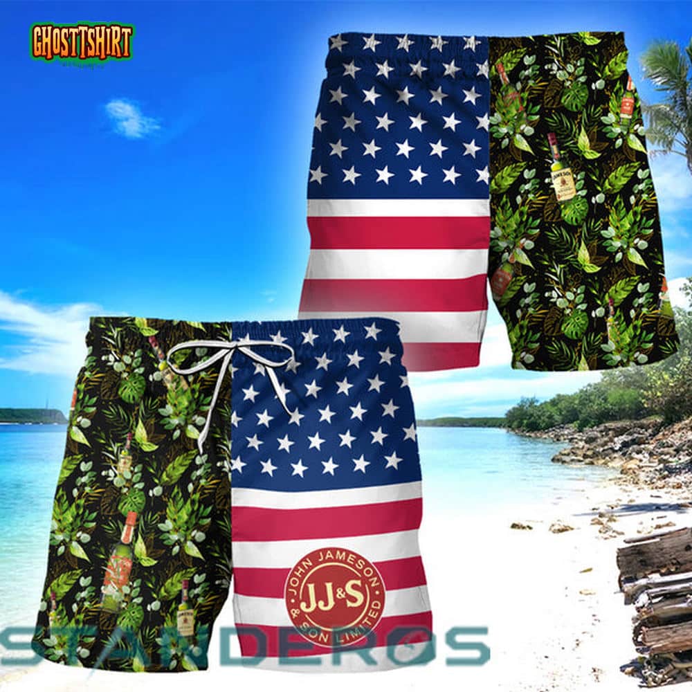 Jameson Flower American Flag Hawaiian Beach Shorts