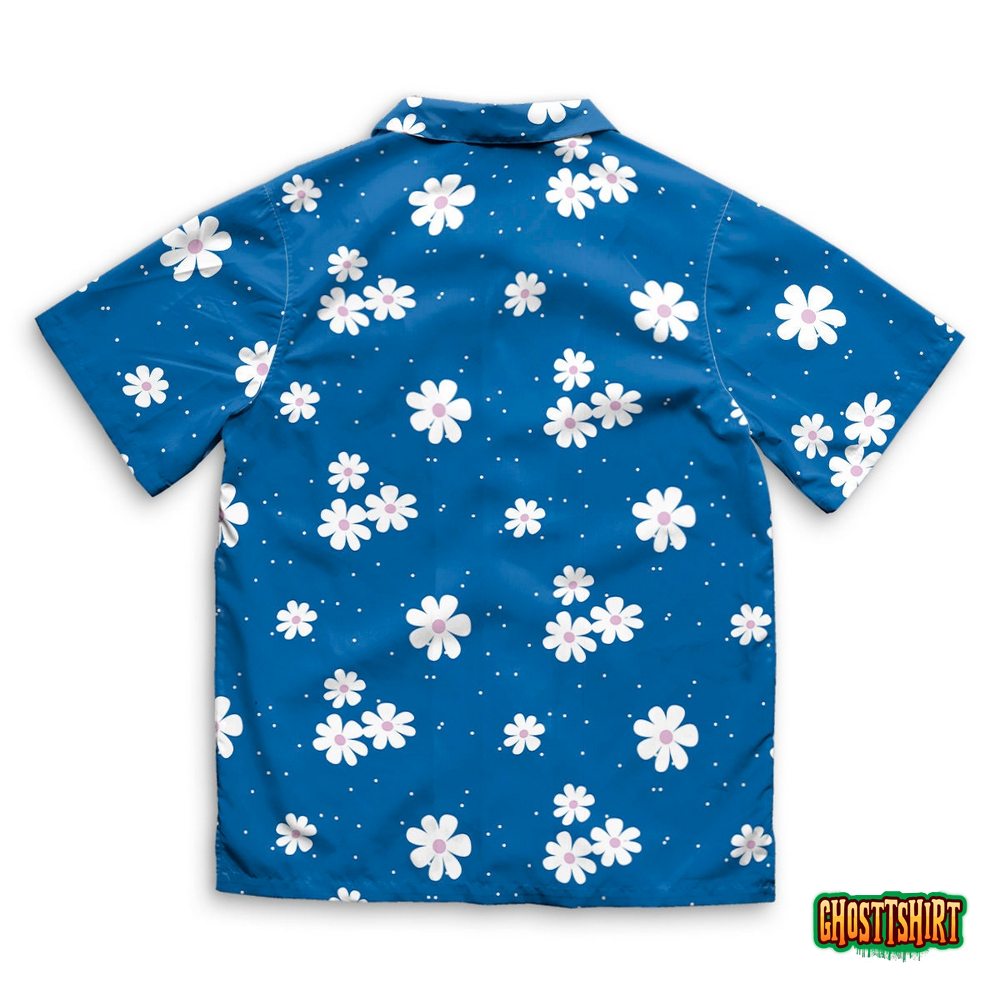 White Daisy On Blue Background Hawaiian Beach Shirt