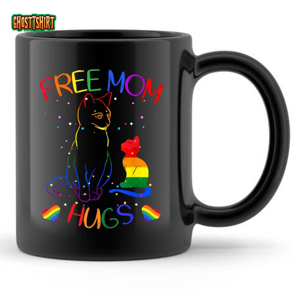 Free Mom Hugs LGBT Cat Gay Pride Rainbow T Shirt