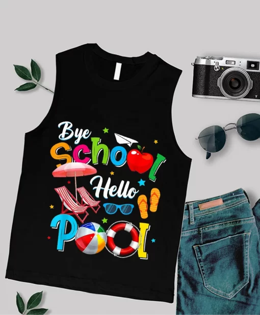 Bye School Hello Pool Last Day Of School Summer Vacation Funny Colorful Unisex T Shirt