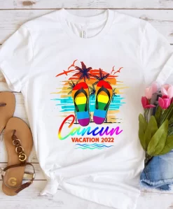 Cancun Mexico Vacation 2022 Flip Flop LGBT Holiday Summer Vacation Surfing Funny Colorful Unisex T Shirt