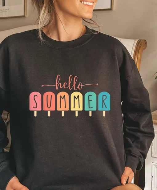 Hello Summer Vacation Ice Cream Popsicle Ice Lolly Gift T Shirt