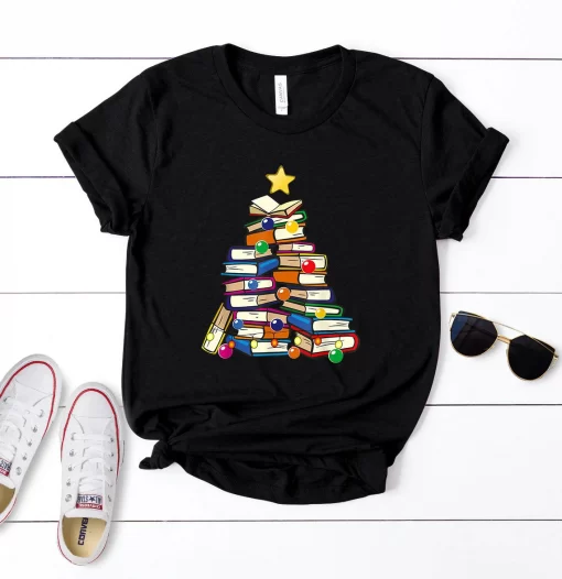Books Shirt, Teacher Christmas Shirt, Christmas Teacher T-Shirt, Christmas Reading Shirt