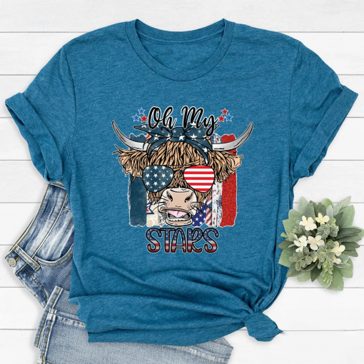 Funny Cows T-Shirts, Highland Cow T Shirt, 4th of July Shirt, Independence Day Shirt