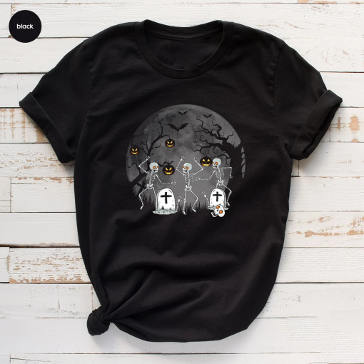 Halloween Skeletons Shirt, Halloween Party T Shirt, Halloween T Shirt, Cute Pumpkins Shirts