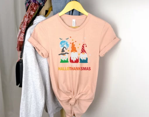 Happy Hallothanksmas Gnomes Halloween & Merry Christmas Shirt, Halloween Gnomes Shirt
