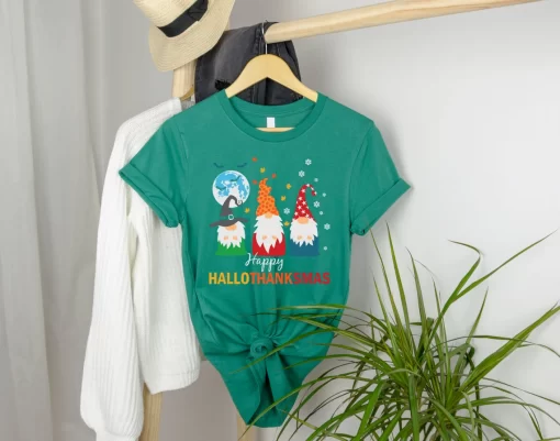 Happy Hallothanksmas Gnomes Halloween & Merry Christmas Shirt, Halloween Gnomes Shirt