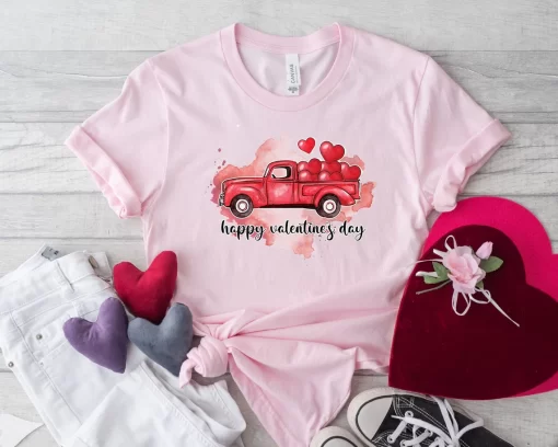 Happy Valentine’s Day Shirt, Valentine Vintage Truck Shirt, Matching Valentines Couples Shirts