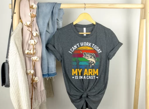 I Cant Work My Arm is in a Cast Shirt, Mens Fishing Shirt, Fisherman Gifts