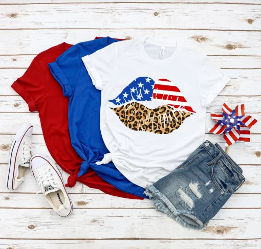 Patriotic Lips Shirt, American Flag Lips Shirt, Cheetah Lips Shirt, Kisses Shirt, 4th of July Shirt