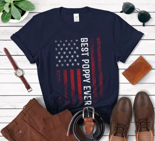 Personalized Best Poppy Ever Shirt For Men American Flag Vintage T-shirt