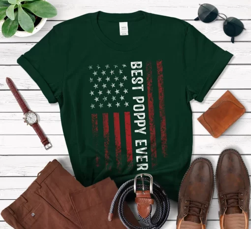 Personalized Best Poppy Ever Shirt For Men American Flag Vintage T-shirt