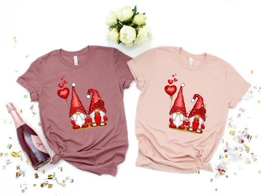 Valentine Gnomes with Heart Shirt, Valentines Day Shirts, Cute Valentine Gift