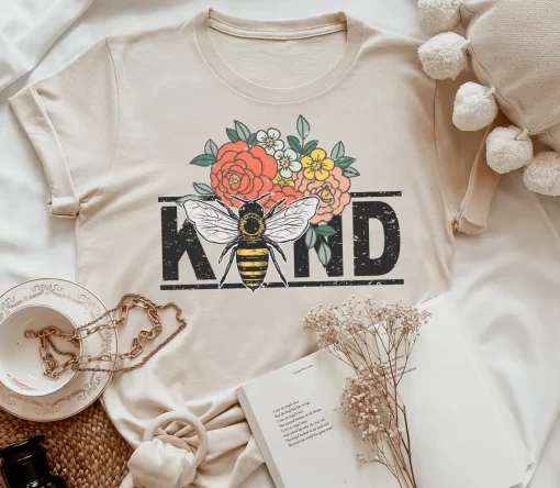 Bee Kind Tshirt, Floral Kindness Shirt, Retro Bee Shirt