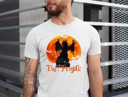 Ew People Black Cat Bat Wings Halloween T-Shirt