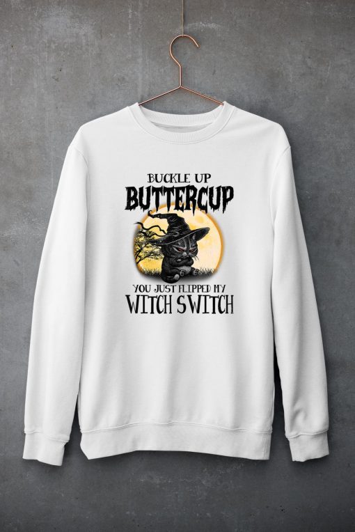 Funny Angry Cat Witch Buckle Up Buttercup Halloween T-Shirt