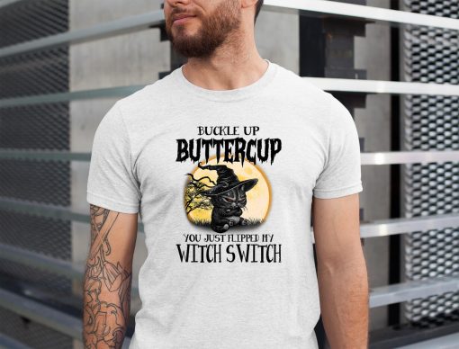 Funny Angry Cat Witch Buckle Up Buttercup Halloween T-Shirt