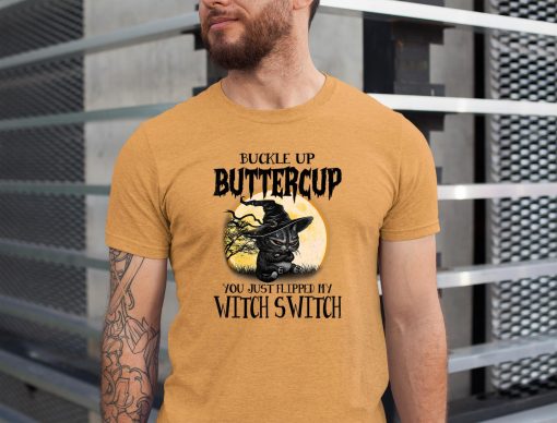 Funny Angry Cat Witch Buckle Up Buttercup Halloween T-Shirt