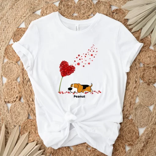 Personalized Red Heart Dandelion Sleeping Dog T-Shirt