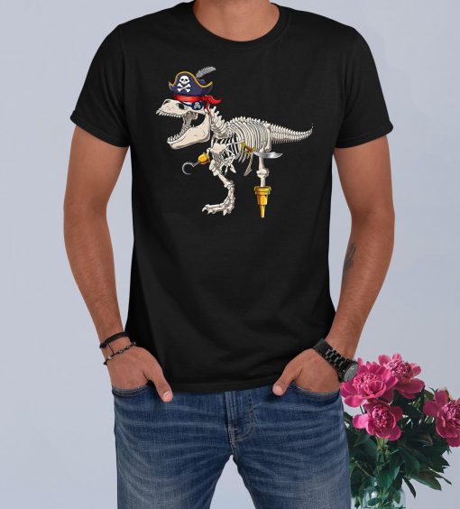 Skeleton T-Rex Dinosaur Pirate Trick or Treat Halloween T-Shirt
