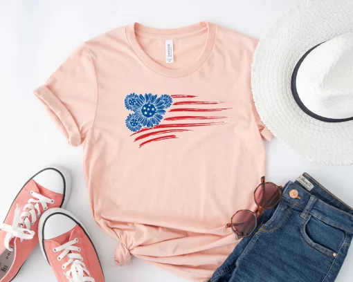 Sunflower Usa Flag T-Shirt, 4th Of July Shirt