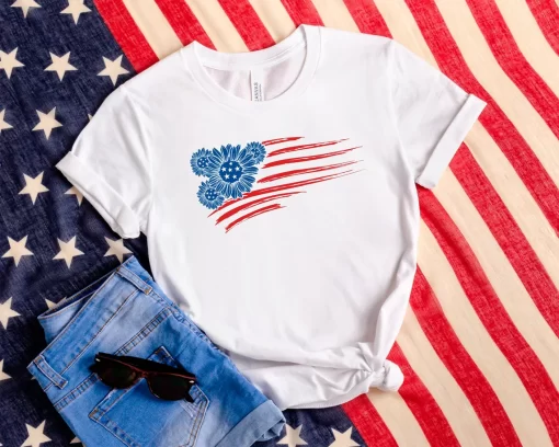 Sunflower Usa Flag T-Shirt, 4th Of July Shirt