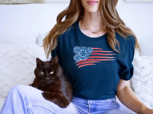 Sunflower Usa Flag T-Shirt, 4th Of July Shirt