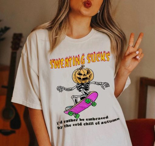 Sweating Sucks T-Shirt, Skeleton Pumpkin Shirt