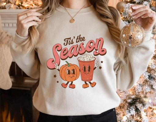 Tis The Season Pumpkin Spice Funny Fall Vibes Autumn Retro T-Shirt