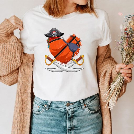 Basketball Heart Pirate Hat Jolly Roger Halloween Costume T-Shirt