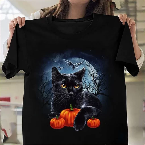 Black Cat And Pumpkins Cat Lover For Halloween T-Shirt