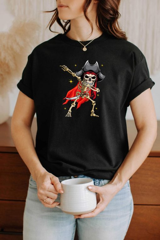 Dabbing Skeleton Pirate Halloween Kids Jolly Roger T-Shirt