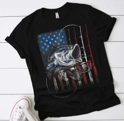 Fishing American Flag Vintage T-shirt
