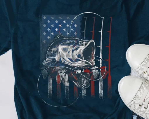 Fishing American Flag Vintage T-shirt