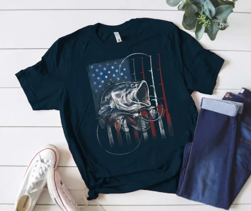 Fishing American Flag Vintage T-shirt
