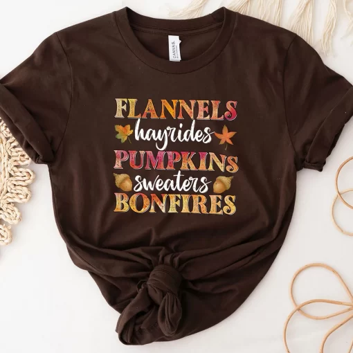 Flannels Hayrides Pumpkins Vintage Sweaters Bonfires Autumn T-Shirt