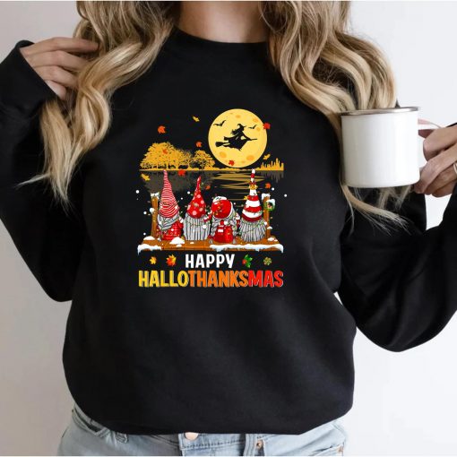 Halloween Gnomes Happy HalloThanksMas Thanksgiving Christmas T-Shirt