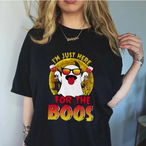 Halloween Im Just Here For The Boos Wine Drinker Party T-Shirt