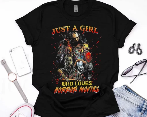 Just A Girl Who Loves Horror Movies Halloween T-Shirt
