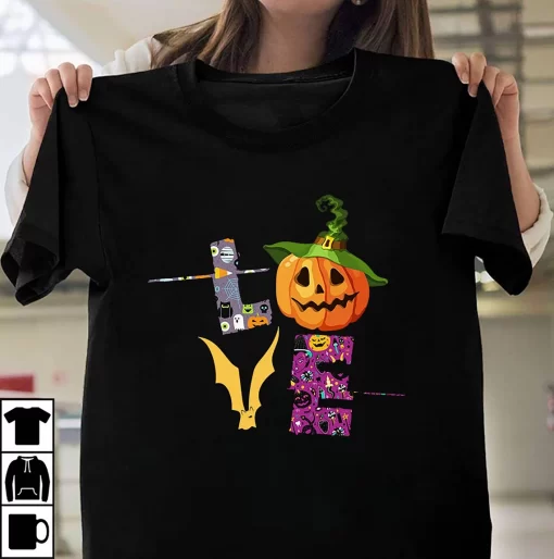 Love With Orange Pumpkin Design Halloween T-Shirt