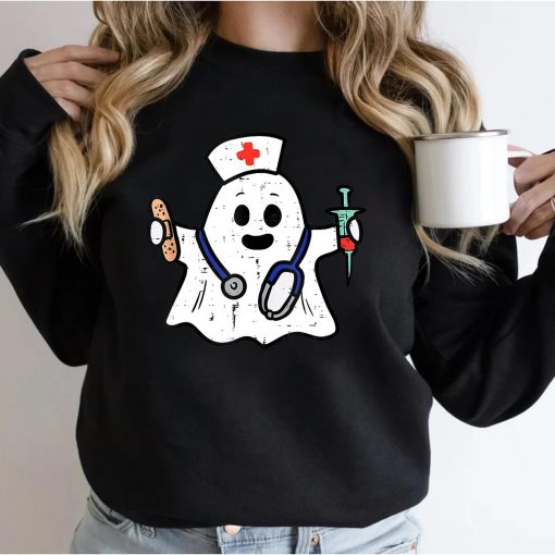 Nurse Ghost Scrub Top Halloween Costume For Nurses Women RN T-Shirt