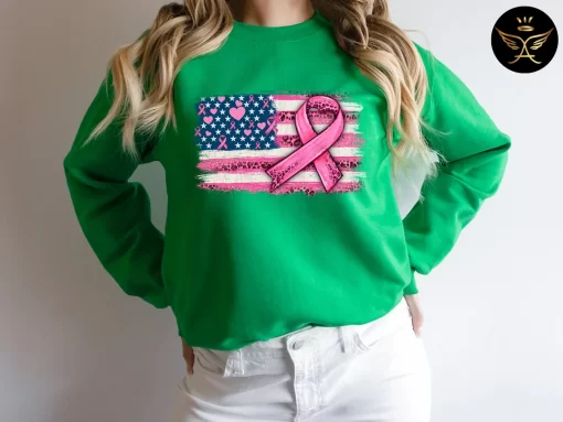 Pink Ribbon USA Flag Sweatshirt
