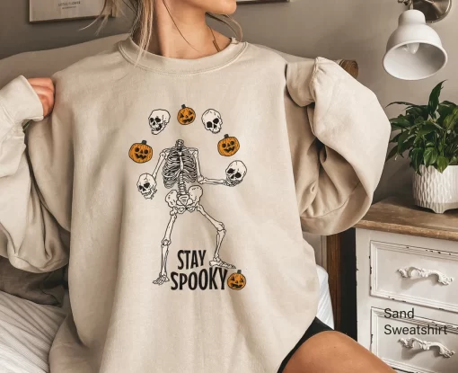 Retro Pumpkin Skeleton Juggling Sweatshirt