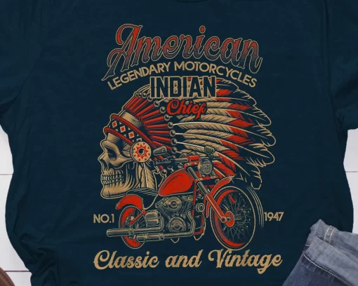 Retro Vintage American Motorcycle Indian For Old Biker T-shirt