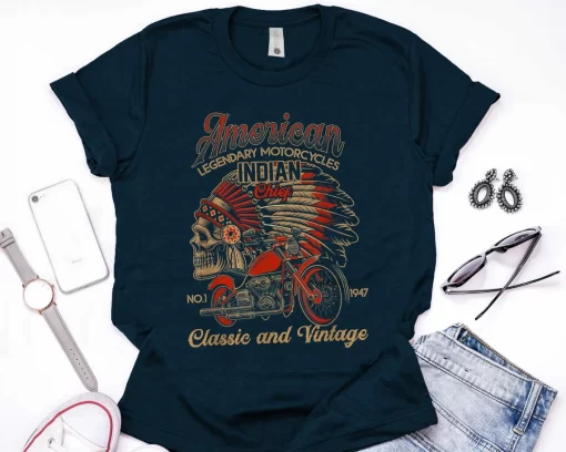 Retro Vintage American Motorcycle Indian For Old Biker T-shirt