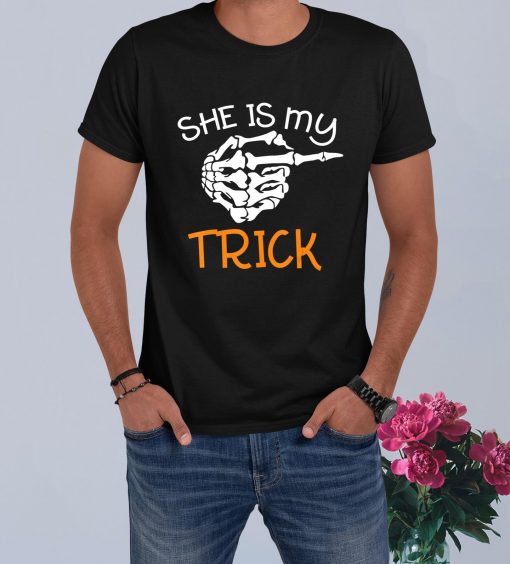 She’s My Trick Halloween Night Costume Skeleton Finger T-Shirt