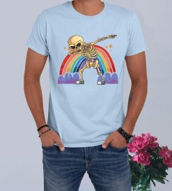 Skeleton Dabbing Lazy Halloween Costume Dab Skull Rainbow T-Shirt