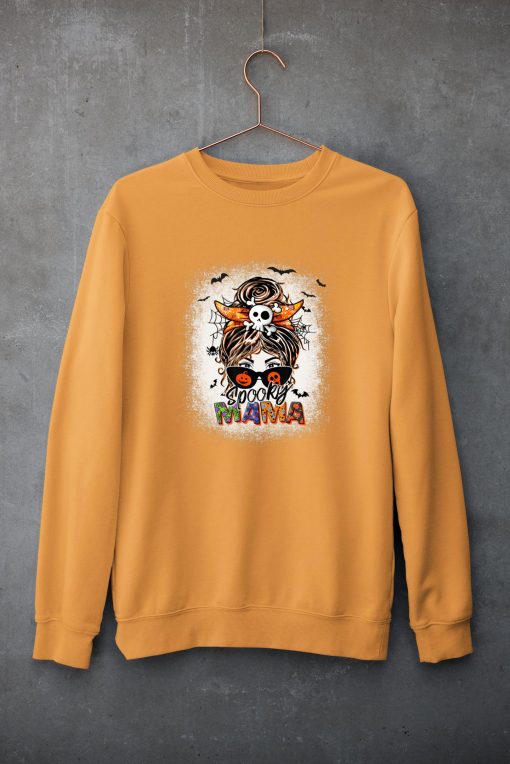 Spooky Mama Halloween Messy Bun Witch Mom Women Spooky T-Shirt