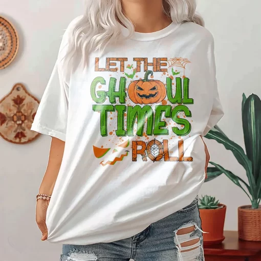 Womens Let The Ghoul Times Roll Halloween T-Shirt